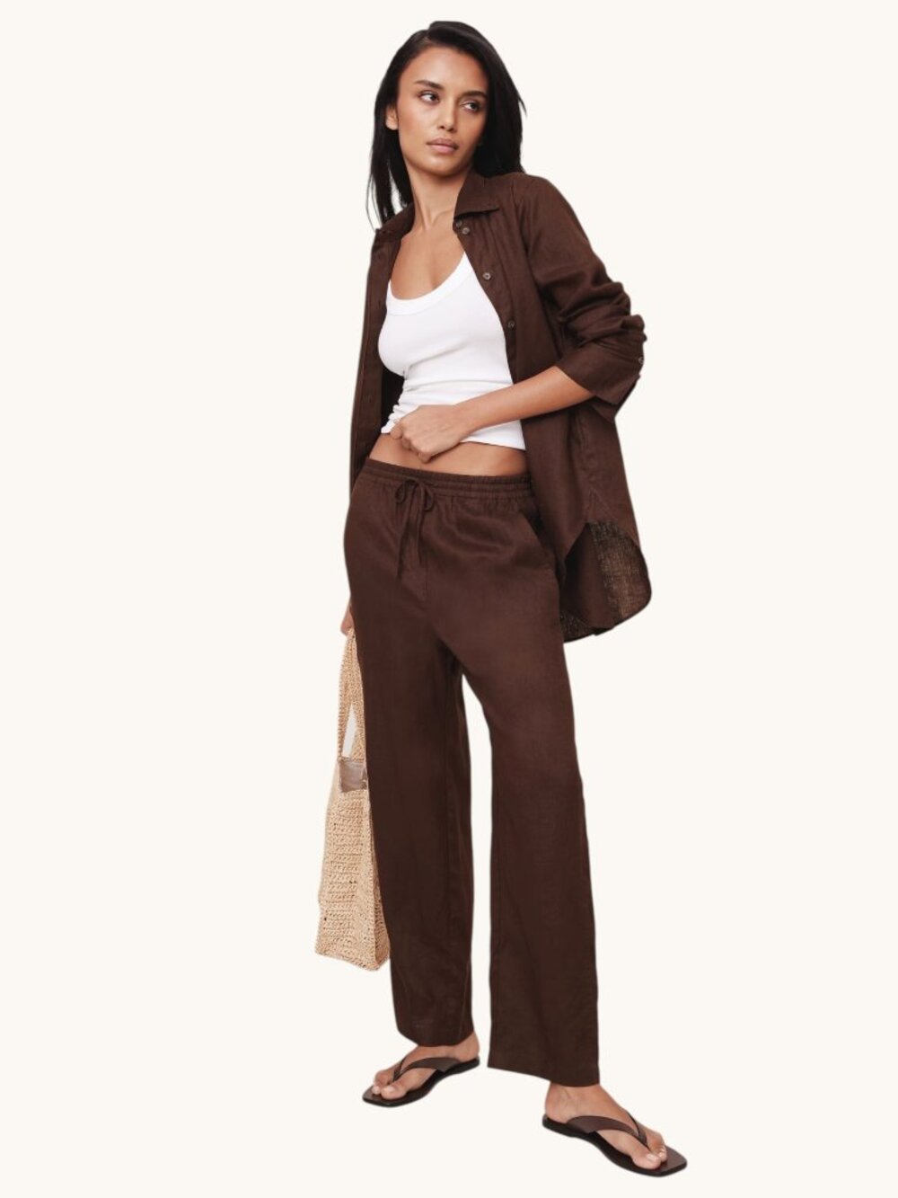 Banana Republic High-Rise Wide-Leg Linen Pull-On Pants, Brown, Size Small - Picture 4 of 4
